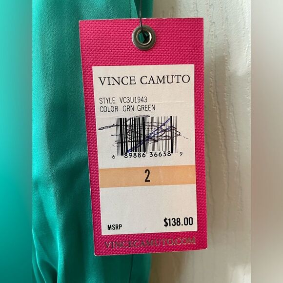 NWT- Vince Camuto 2 Dress Satin Green Pleated Halter Sleeveless $138 Blouson - Picture 7 of 14